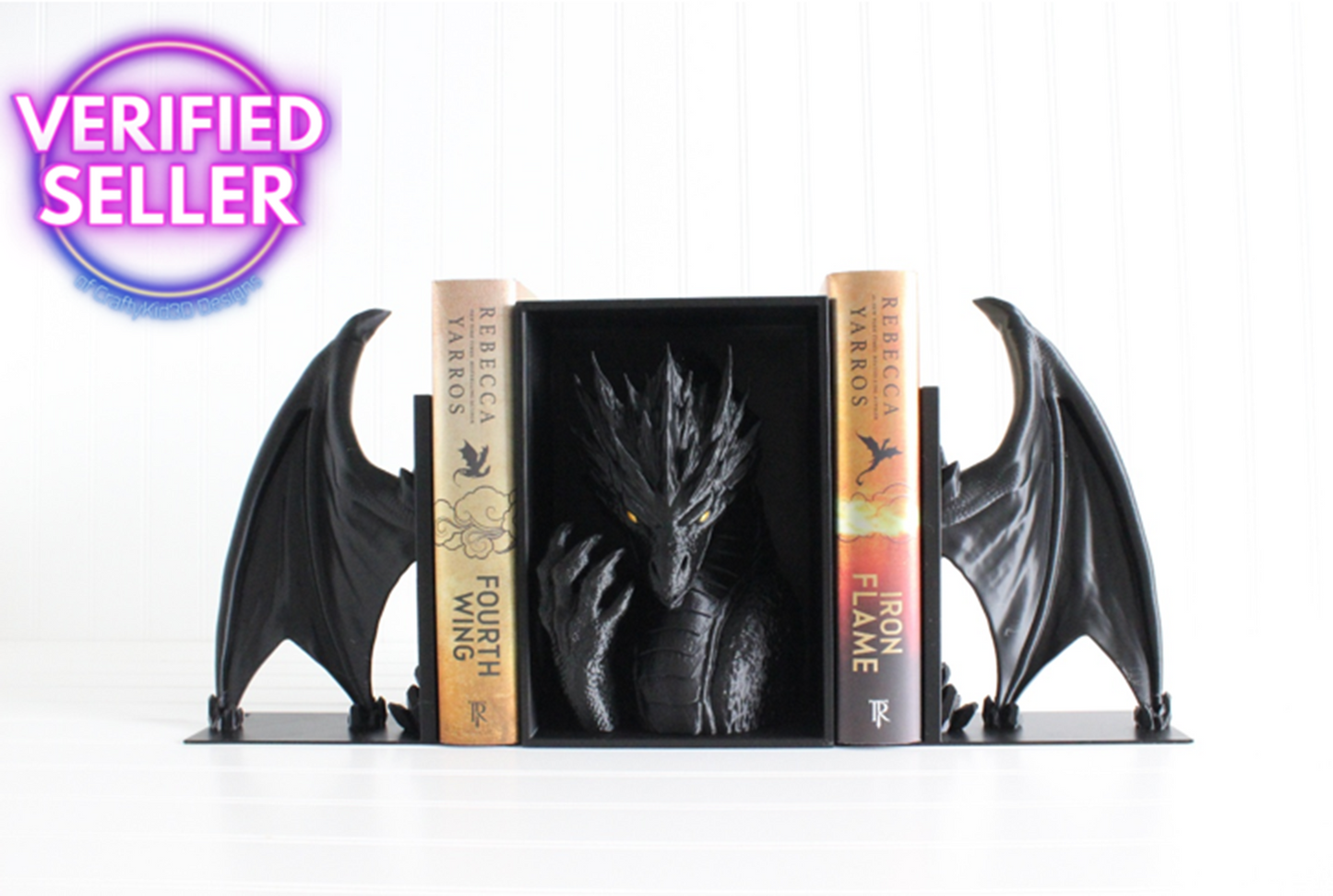 Dragon with Wings Bookends, Dragon Bookshelf Decor 3D Print