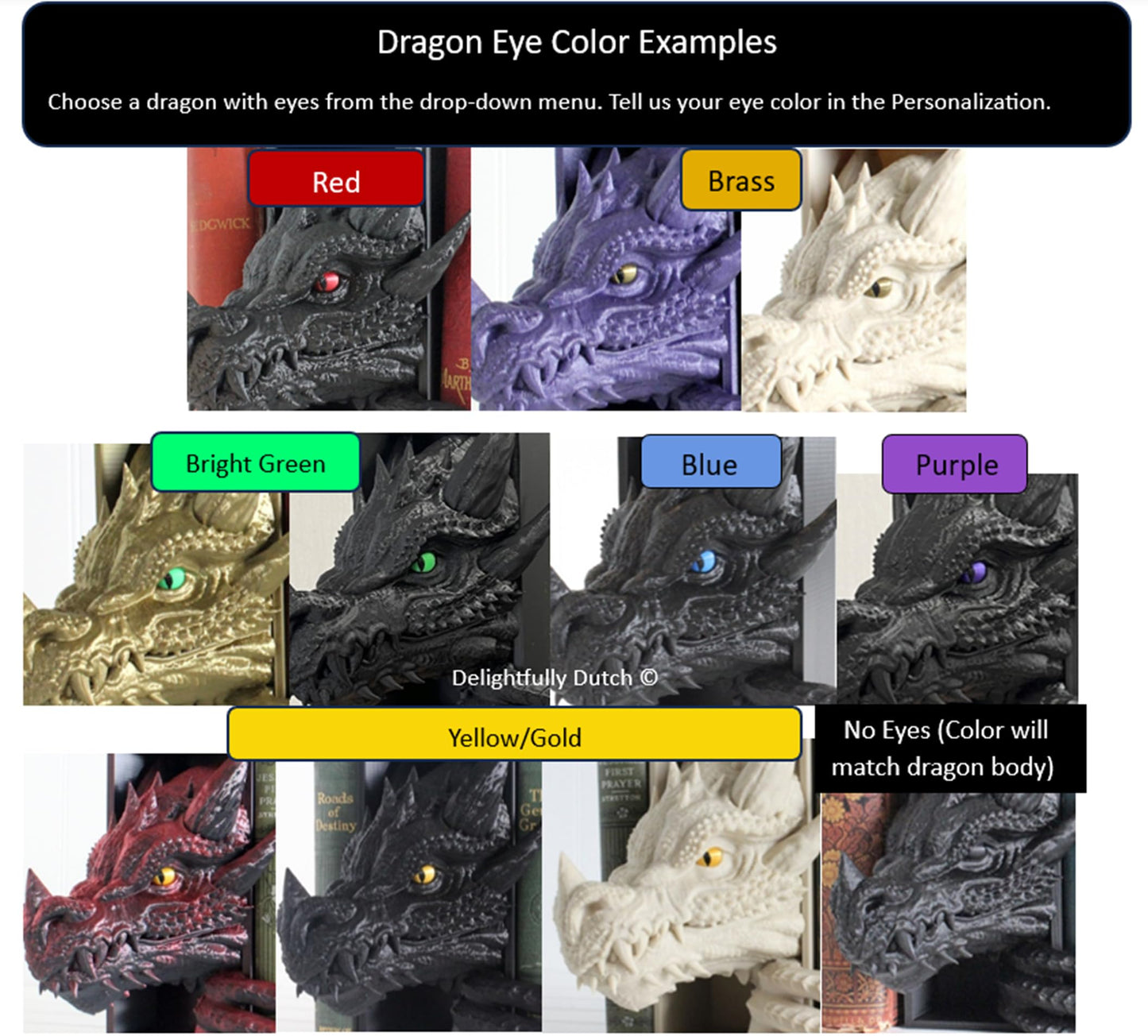 Dragon Book Nook SET, Dragon Tail and Head, Bookshelf Decor, 3D Print, Bookish