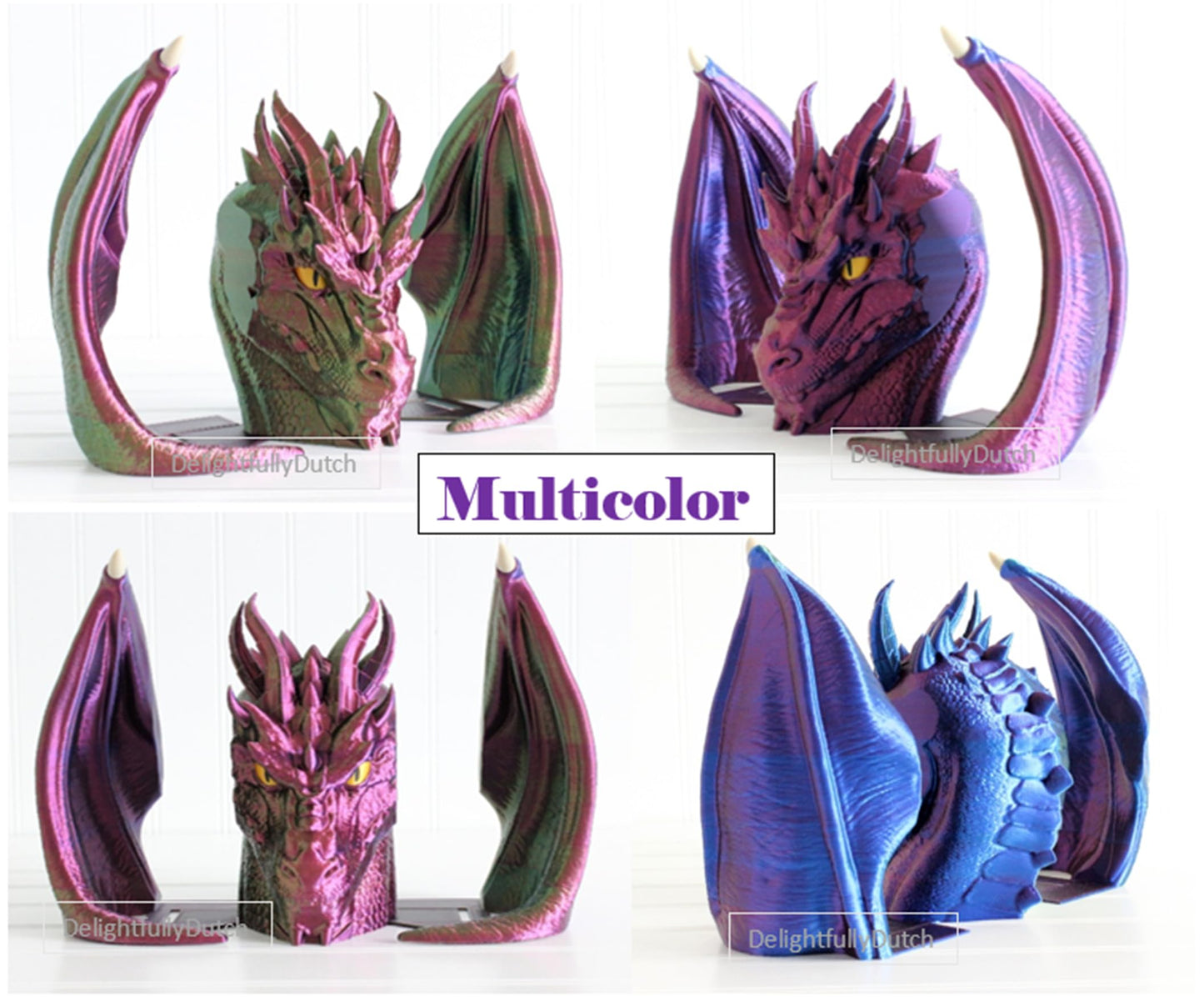 Dragon Bookshelf Decor, Dragon Head, Wings, and Tail, 3D Print, Bookish