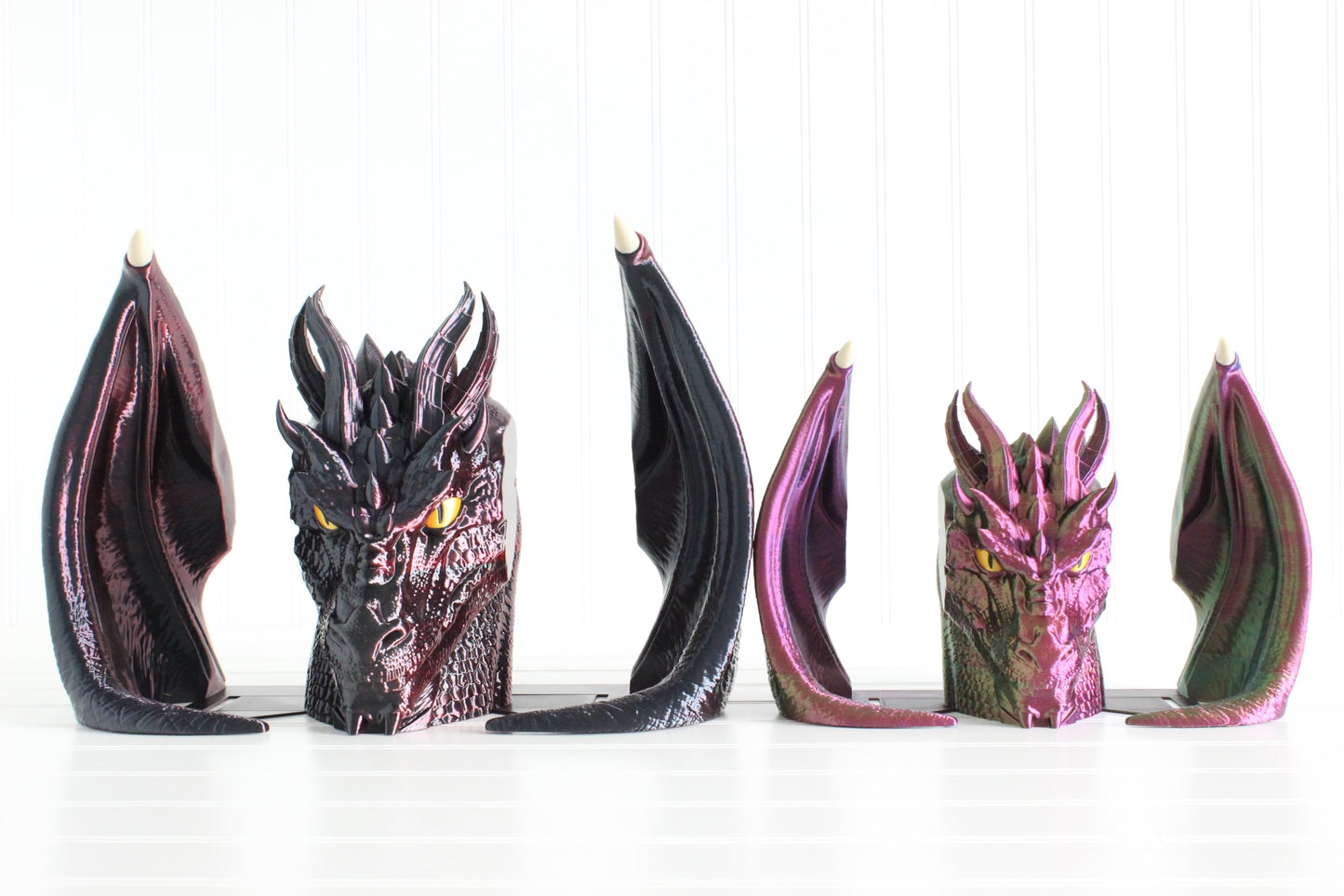 Dragon Bookshelf Decor, Dragon Head, Wings, and Tail, 3D Print, Bookish