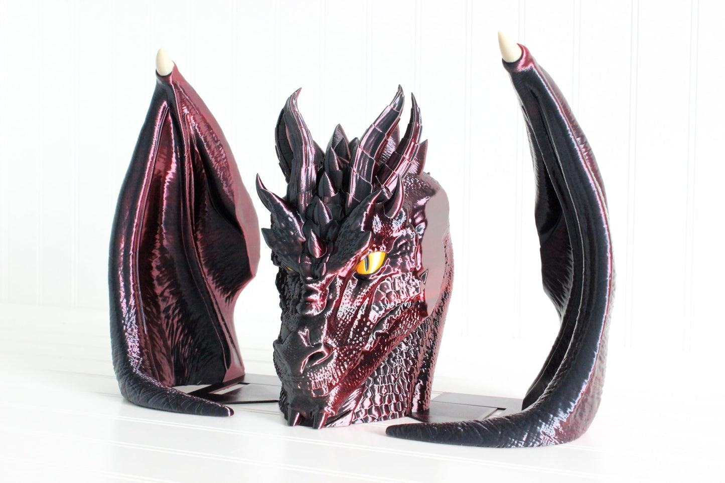 Dragon Bookshelf Decor, Dragon Head, Wings, and Tail, 3D Print, Bookish