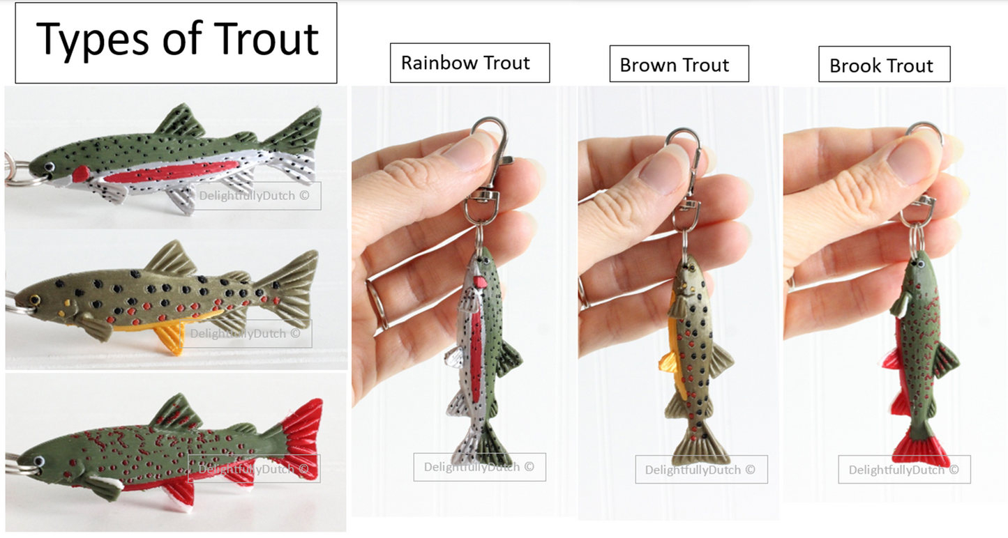 Fish Keychain - Trout Rainbow, Brown, Brook - Animal Keychain - Fisherman