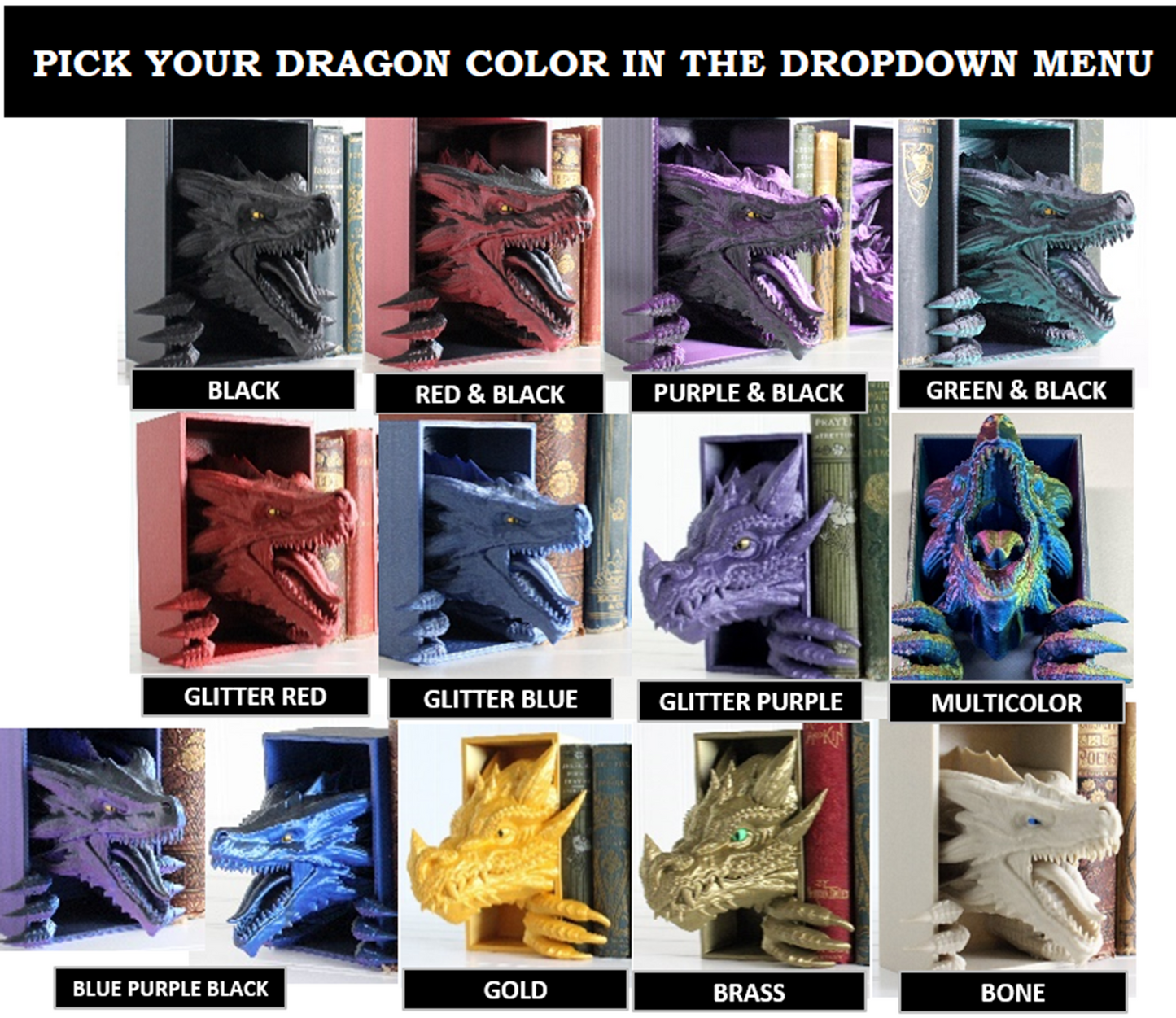 Dragon Book Nook, Dragon Head, Bookshelf Decor, 3D Print, Awakening