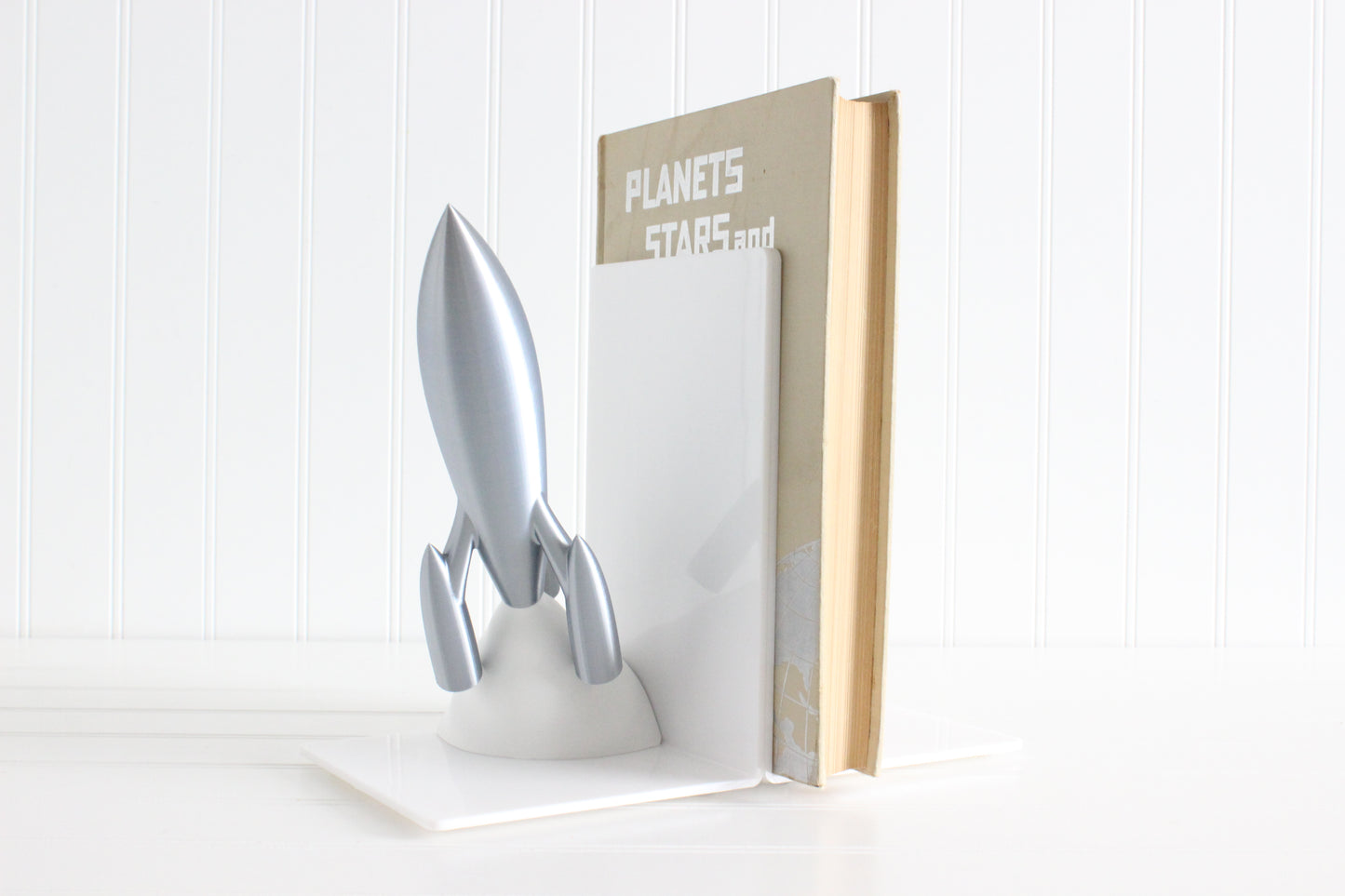 Rocket Ship Bookend, Outerspace Space Age, Astronomy Astronaut, Bookshelf Decor