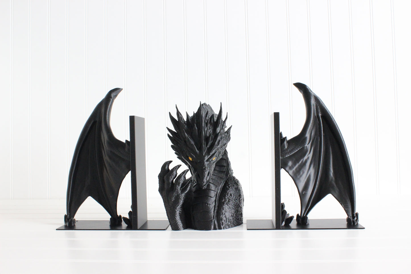 Dragon with Wings Bookends, Dragon Bookshelf Decor 3D Print