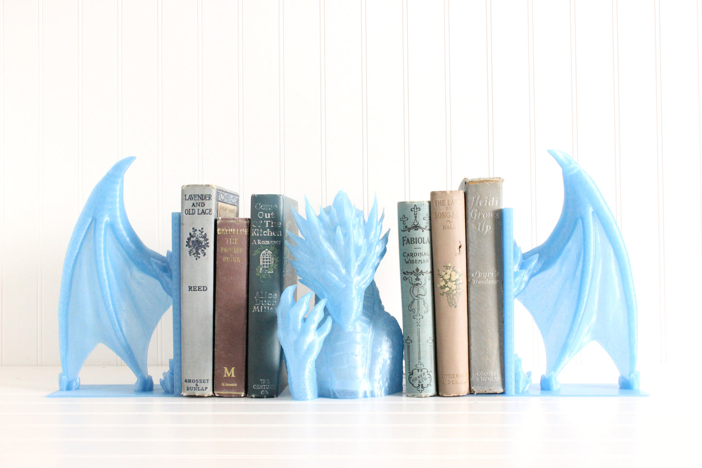 Ice Dragon with Wings Bookends, Dragon Bookshelf Decor 3D Print