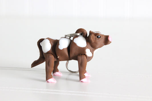 Brown and White Cow Keychain - Animal Keychain for Car Keys, Backpacks, and Purses