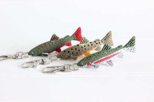 Fish Keychain - Trout Rainbow, Brown, Brook - Animal Keychain - Fisherman