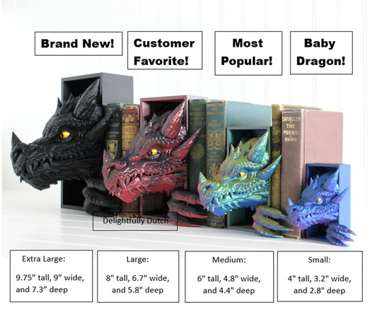 Dragon Book Nook HEAD ONLY, Dragon Head, Bookshelf Decor, 3D Print, Bookish
